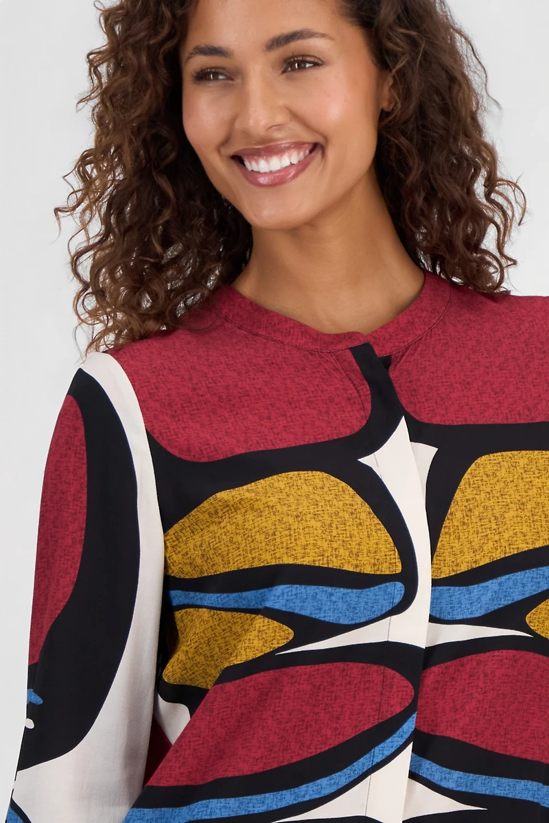T Tahari Women's Printed Split-Neck Button Tunic Blouse