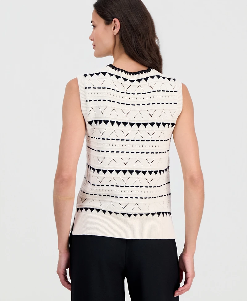 T Tahari Women's Crewneck Sleeveless Pointelle Top