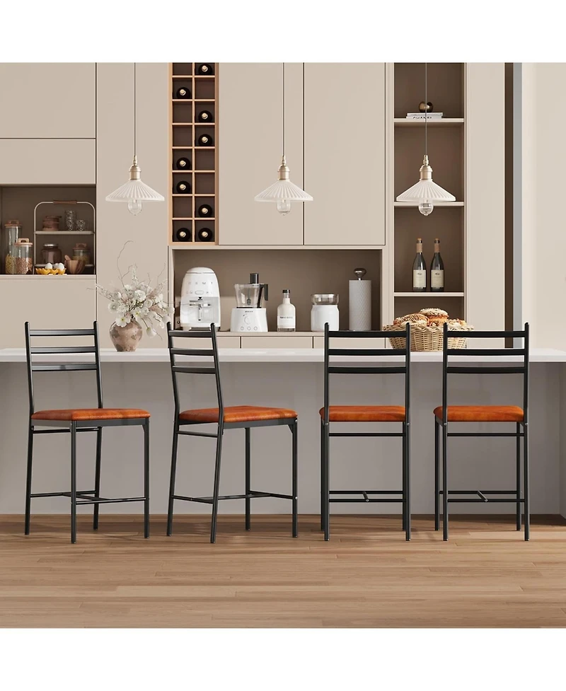 gaomon Bar Stools Set of 4 Faux Leather Bar Chair with Back Thick Cushion Upholstered Counter Height Bar Stools with Footrest for Kitchen Island