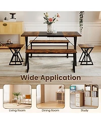 Sugift 5-Piece Industrial Dining Room Set Rectangular Kitchen Table with 2 Benches and 2 Stools