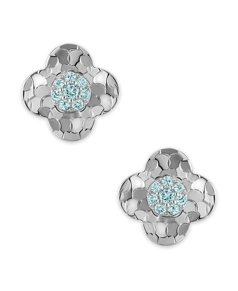 Macy's Swiss Blue Topaz (1/10 ct. t.w.) Clover Glitter Texture Earrings in 14k White Gold
