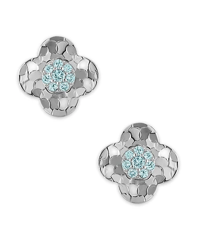 Macy's Swiss Blue Topaz (1/10 ct. t.w.) Clover Glitter Texture Earrings in 14k White Gold