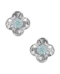 Macy's Swiss Blue Topaz (1/10 ct. t.w.) Clover Glitter Texture Earrings in 14k White Gold