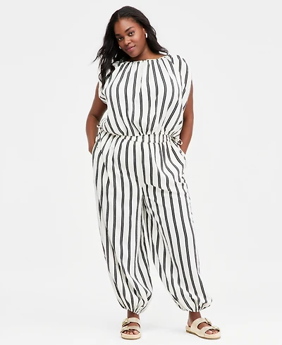On 34th Trendy Plus Emma Striped Balloon-Leg Pants, Macy's Exclusive