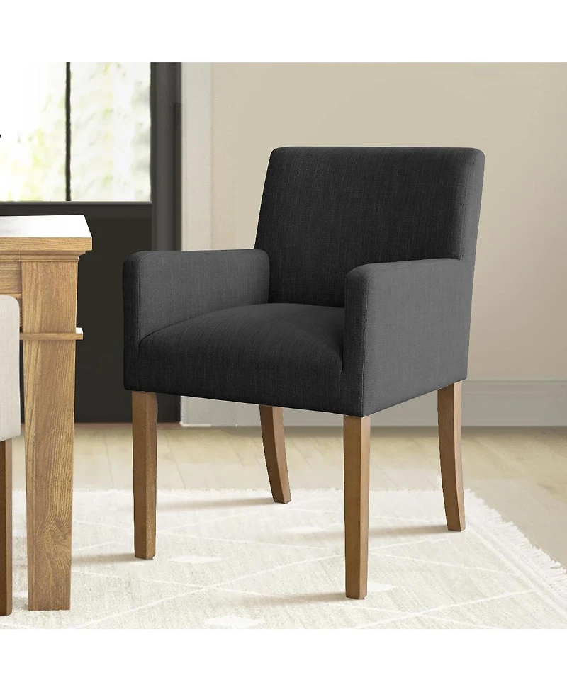 Maison Boucle Set of 2 Linen Upholstered Dining Arm Chairs, Solid Wood Legs