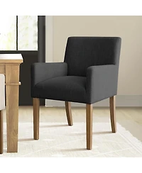 Maison Boucle Set of 2 Linen Upholstered Dining Arm Chairs, Solid Wood Legs