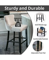 Rainsken Velvet Wingback Bar Stools Set of 2, Counter Height Chairs with Solid Wood Legs, Button Tufted and Nailhead Trim for Kitchen Island