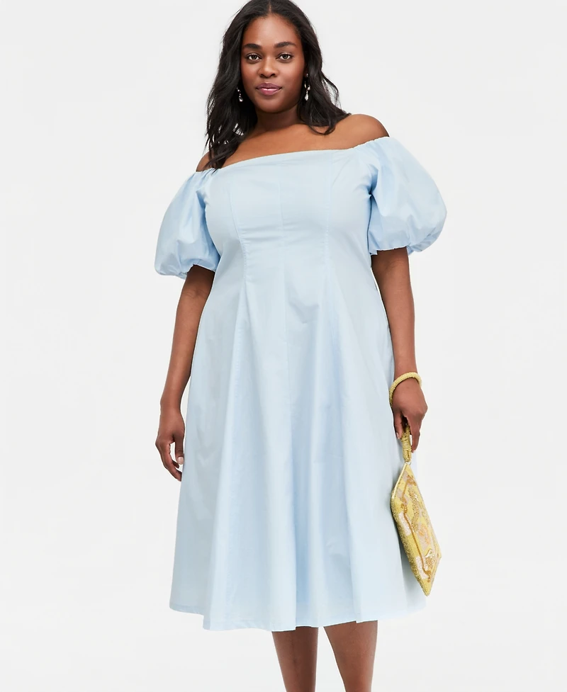 On 34th Trendy Plus Off-The-Shoulder Midi Dress, Macy's Exclusive