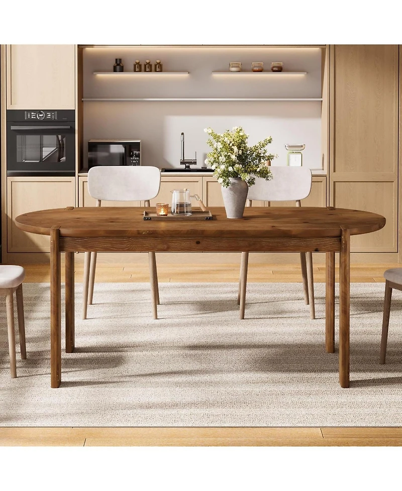 Tribesigns 63" Solid Wood Dining Table for 4-6, Farmhouse Wooden Kitchen Table, Oval Dining Room Table for Kitchen