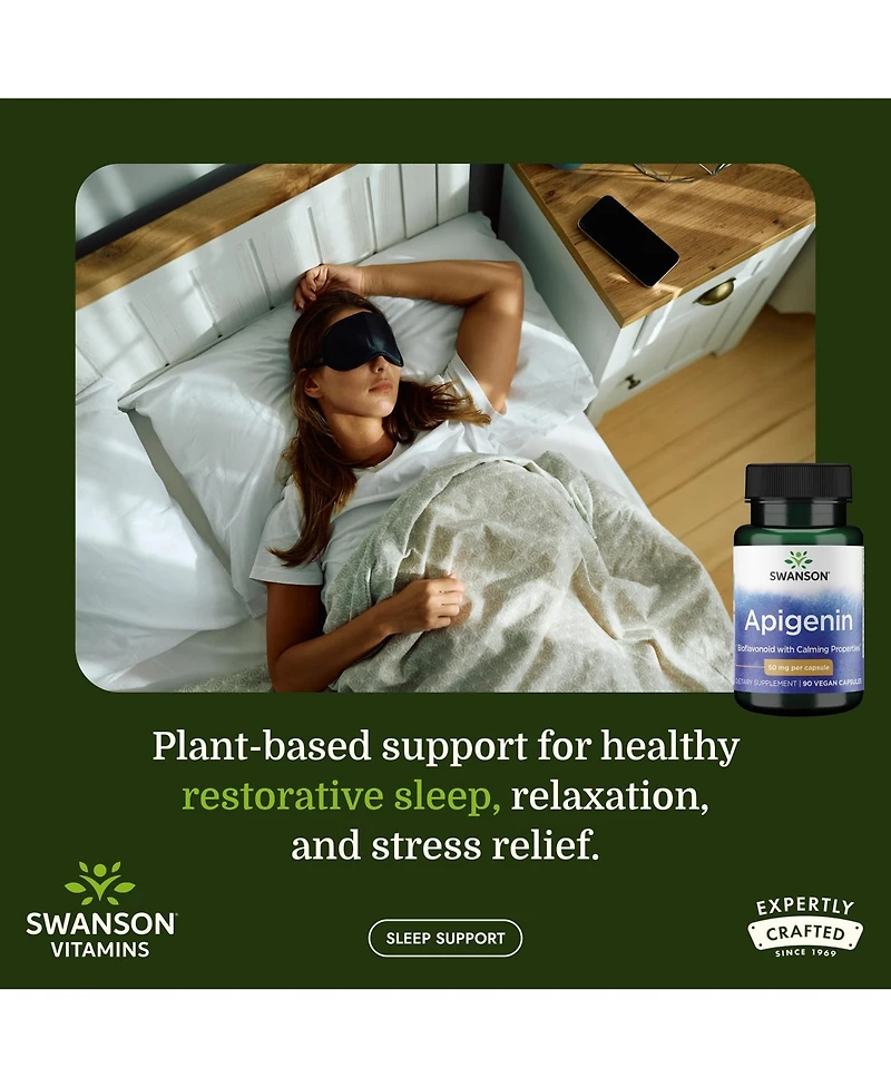 Swanson Apigenin Supplement, 50mg Capsules (90 Count), Helps Promote Sleep, Stress Relief and Overall Men's Health