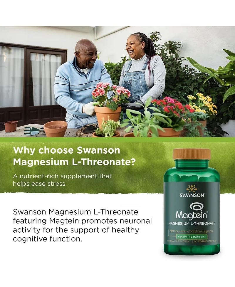 Swanson Magnesium L-Threonate Mineral Supplement for Nervous System Support - May Support Cognitive Health, Learning and Memory