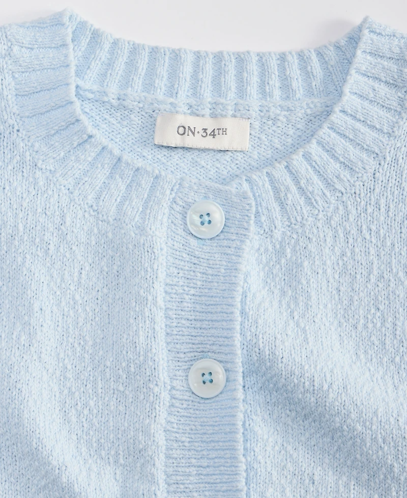 On 34th Women's Crewneck Short-Sleeve Textured Button-Front Cardigan, Macy's Exclusive