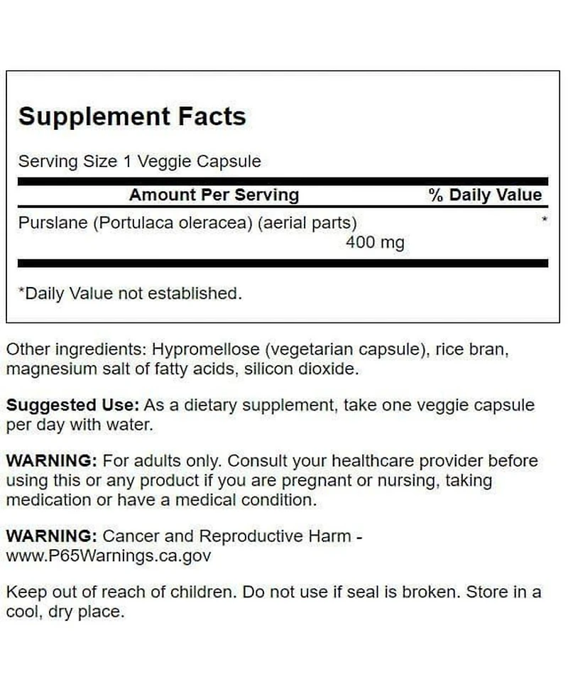 Swanson Full Spectrum Purslane 400 Milligrams 60 Veg Capsules