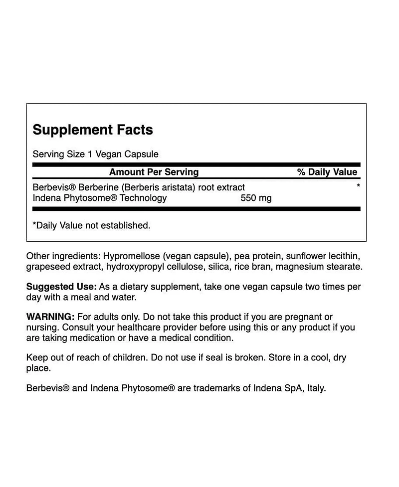 Swanson Berberine Advanced Enhanced Absorption Featuring Berbevis 550 mg 30 Veg Caps
