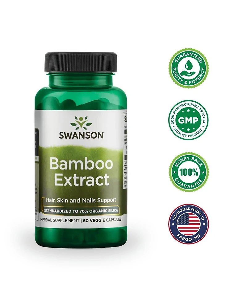 Swanson Bamboo Extract for Hair and Nails Silica Supplement Supports Collagen 300 mg 60 Veggie Capsules
