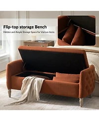 Hulala Home Aristides Farmhouse 59"W Flip Top Storage Bench With Two Pillows and Solid Wood Legs