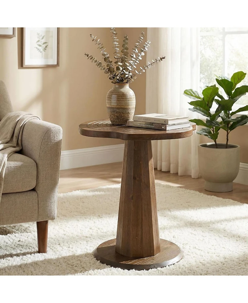 Tribesigns Solid Wood End Table, 20.87" Small Round Pedestal Side Table with Tree-Ring Patterns