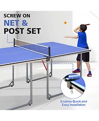 Rainsken 6FT Portable Mid-Size Ping Pong Table, Foldable Table Tennis Game Set with Net, 2 Rackets and 3 Balls Included for Indoor and Outdoor Games