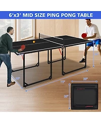 Rainsken 6FT Compact Foldable Ping Pong Table, All-in-One Table Tennis Set with Net, 2 Paddles and 3 Balls for Family Games