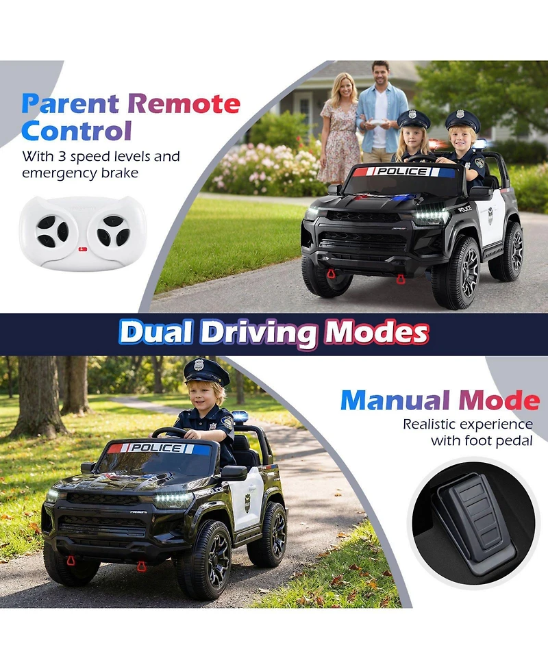 Slickblue Kids 24V Police Ride-On Car, 2-Seater 4WD with Megaphone and Led Lights