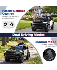 Slickblue Kids 24V Police Ride-On Car, 2-Seater 4WD with Megaphone and Led Lights
