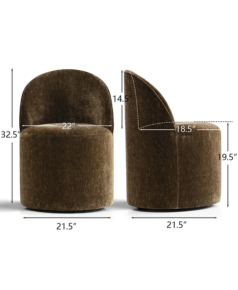Maison Boucle Set of 2 Chenille Swivel Accent Chairs with Casters, Barrel Chair