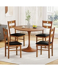 Gouun Rubber Wood Dining Chairs Set of 2 with Hollowed Backrest and Pu Leather Seat