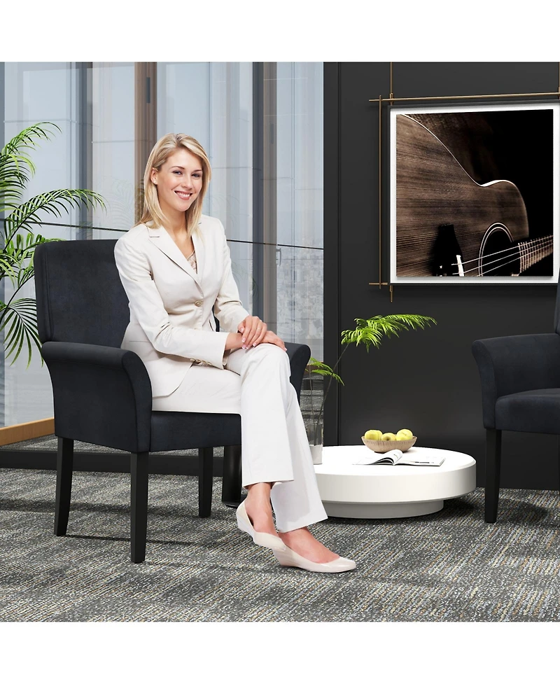 Gouun Upholstered Guest Armchair with Rubber Wood Legs and Padded Armrests