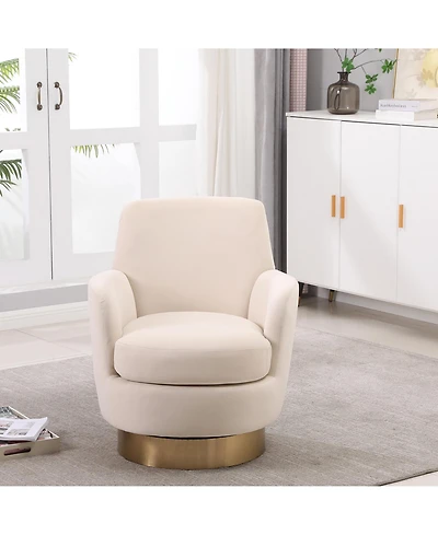 Rainsken 360degree(s) Swivel Barrel Chair, Velvet Upholstered Round Accent Chair with Stainless Steel Base for Living Room, Read Room - (1Piece).