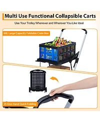 Homfan Collapsible Rolling Grocery Cart w/ Removable Basket and 360degree(s) Swivel Wheels, Lightweight Folding Utility for Shopping Office