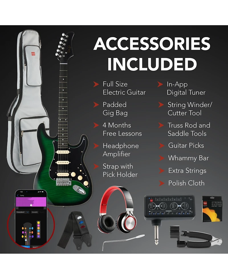 Best Choice Products Beginner Electric Guitar Kit w/ Headphone Amp, Padded Gig-Bag, Headphones