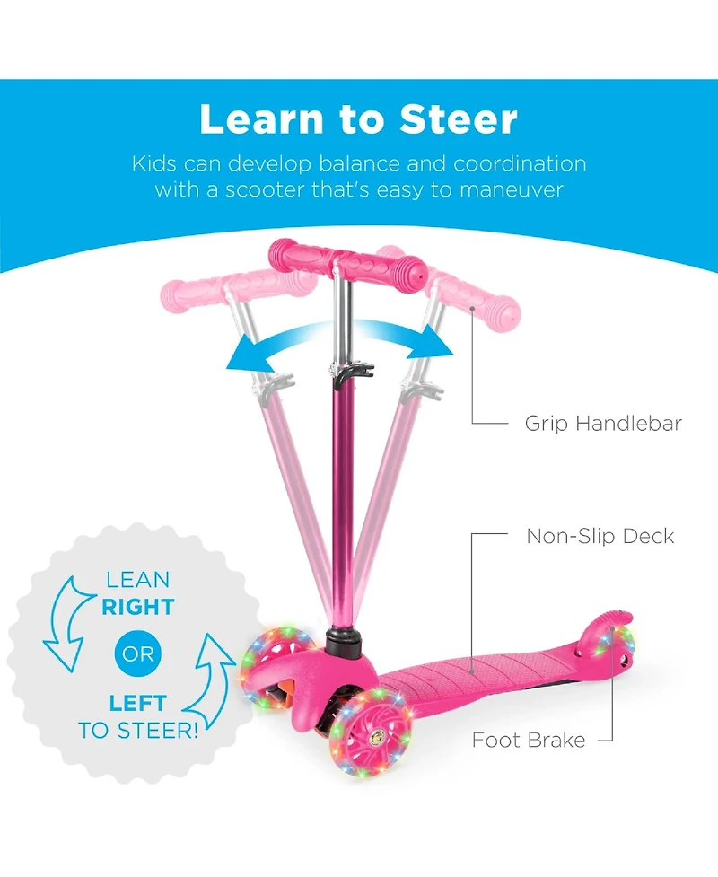 Best Choice Products Kids Mini Kick Scooter Toy w/ Light-Up Wheels and Height Adjustable T-Bar