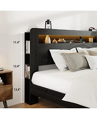 Lucky One Bed Frame Wood Platform Bed Frame with Storage Led Light Headboard and 2 Usb