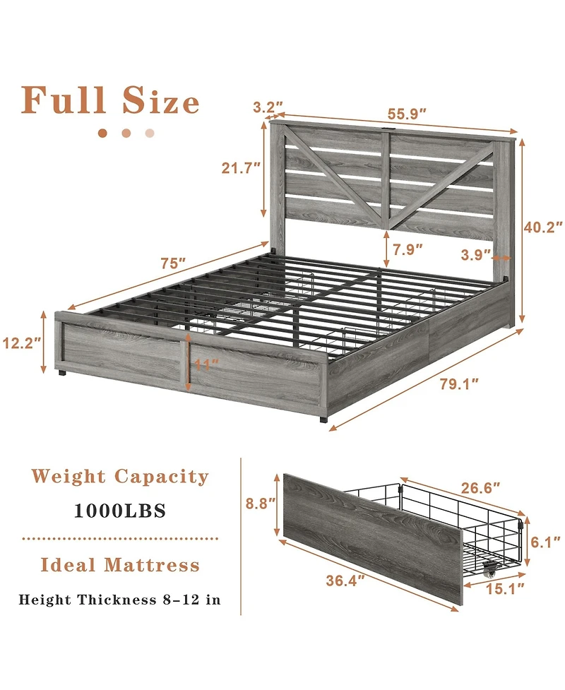 Lucky One Storage Bed Frame with Storage Headboard (4 Storage Drawers on Bed Body + Led