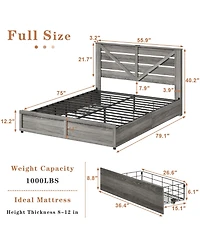 Lucky One Storage Bed Frame with Storage Headboard (4 Storage Drawers on Bed Body + Led