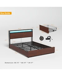 Lucky One Bed Frame, Storage Headboard with Charging Station, Solid and Stable, Noise Free