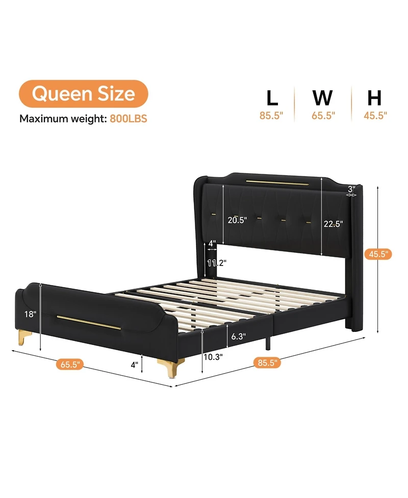 Lucky One Modern Upholstered Bed Frame, Platform Bed with Wingback Headboard