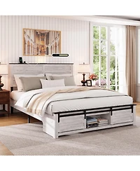 Lucky One Bed Frame with Upholstered Headboard and Wood Platform