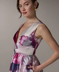 Donna Karan New York Women's V-Neck Ball Gown Sleeveless Printed Maxi Dress