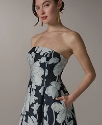 Donna Karan New York Women's Strapless Jacquard Fit & Flare Floral Midi Dress
