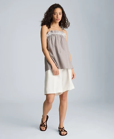 Kenneth Cole Women's Cotton Shirred Neck Lace Trim Camisole
