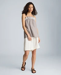 Kenneth Cole Women's Cotton Shirred Neck Lace Trim Camisole