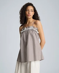 Kenneth Cole Women's Cotton Shirred Neck Lace Trim Camisole