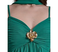 Eliza J Women's Spaghetti Strap With Skirt Slit And Neck Sash Gown
