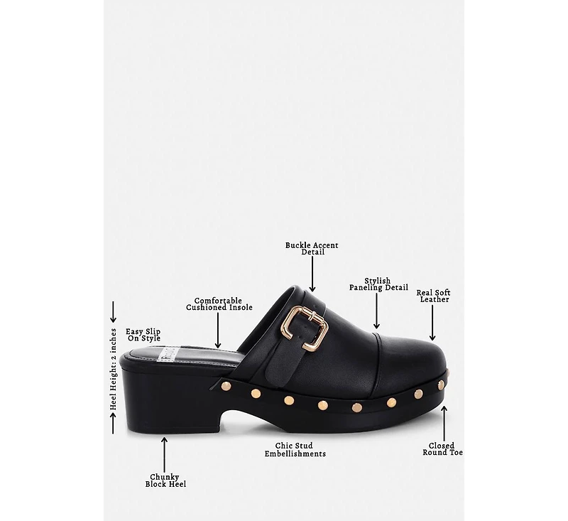 Rag & Co Women's Pinto Studded Genuine Leather Clogs