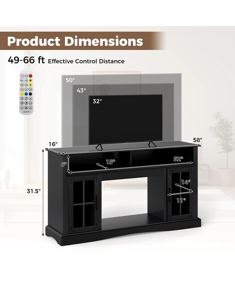 Gouun 58-Inch Rgb Led Tv Stand with Remote Control and Glass Doors