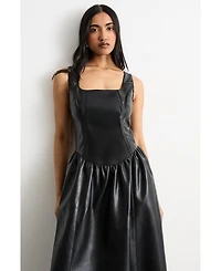 Warehouse Women's Faux Leather Whipstitch Trim Midi Dress