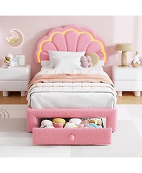 gaomon Upholstered Led Bed Frame with Storage Drawer and Adjustable Chic Headboard, Berber Fleece Princess Platform for Kids