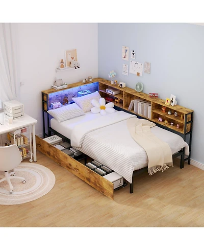 Lucky One Twin Corner Daybed with Storage Drawers, Bookcase Headboard