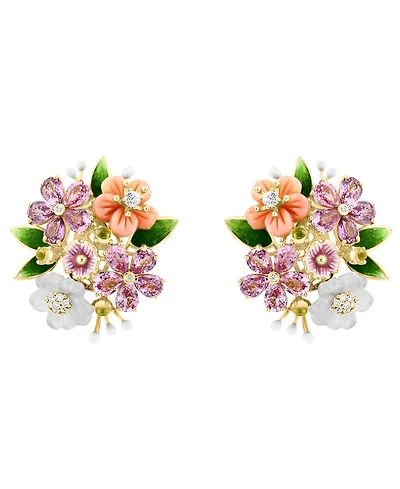 Lali Jewels Pink Mother of Pearl (1-2/5 ct. t.w.), Multi Gemstone (6.07 ct. t.w.) & Diamond (1/14 ct. t.w.) Stud Earrings in 14k Yellow Gold